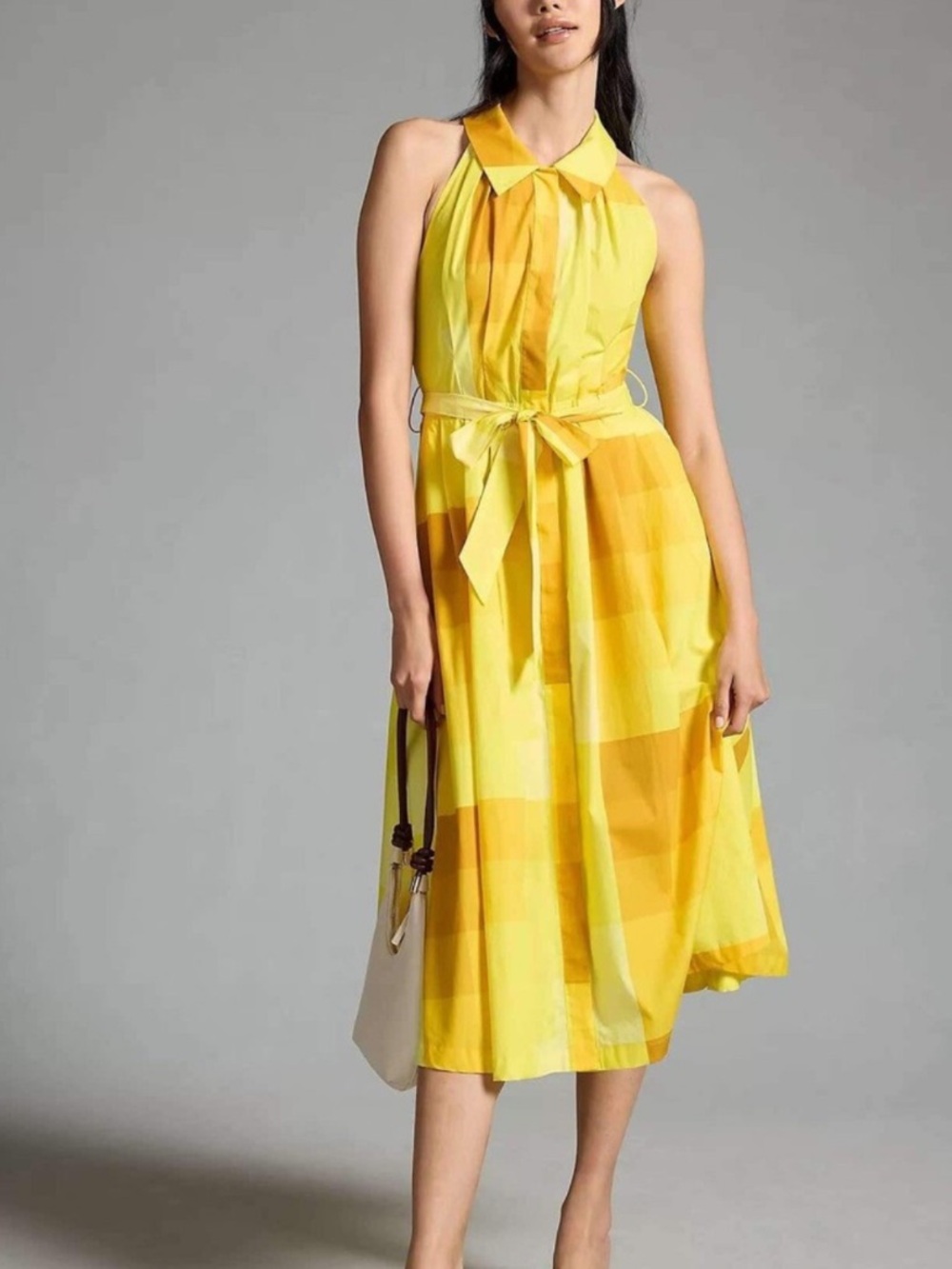 Anthropologie Plenty by Tracy Reese Halter Buttondown Dress Color Block Midi